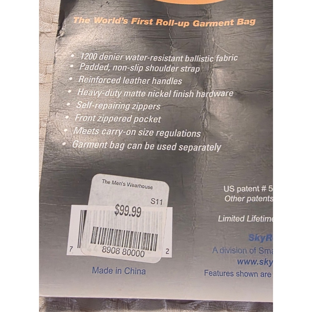 SkyRoll Roll-Up Garment Bag Mens Black Like New Carry-On Suit Travel Luggage - Picture 9 of 9